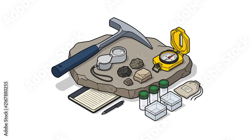 Geology Fieldwork Tools and Rock Samples Isolated