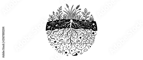 Illustration of plant roots and soil ecosystem