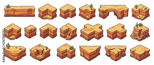 Isometric Desert Landscape Elements Collection Isolated