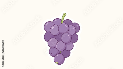 Cartoon style bunch of purple grapes with green stem on white background