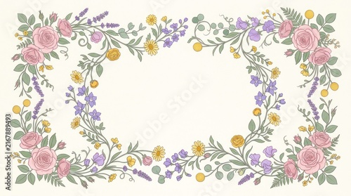 A floral arrangement with roses, lavender, and other flowers in a rustic, vintage style. The background is a muted, earthy tone, and the flowers are arranged in a loose, natural arrangement.