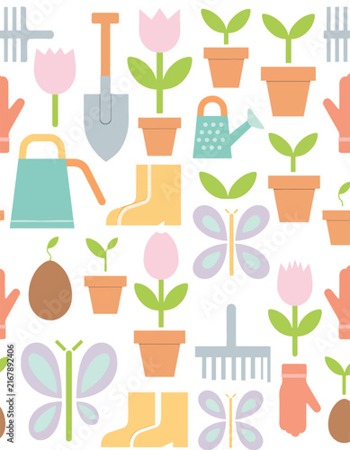 Colorful flat design illustration of various plants and pots.