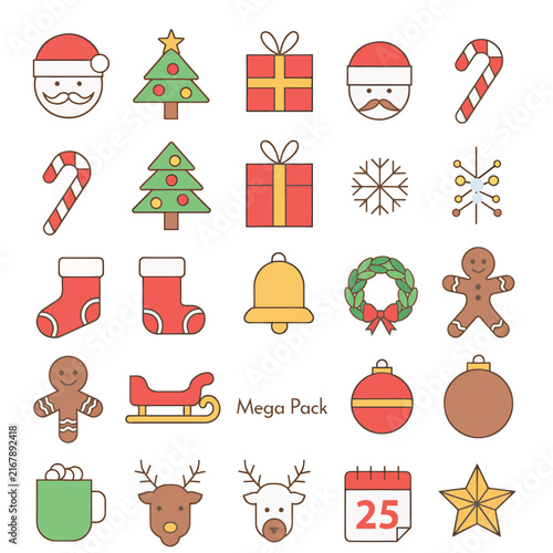 Colorful flat icon set of holiday and celebration symbols.