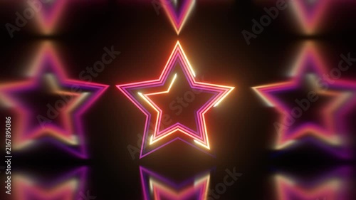 Racing Luminous Neon Glowing Light Streaks Form Star Shape Shining - 4K Seamless VJ Loop Motion Background Animation