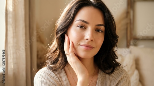 Portrait of a Young Woman with Confident Expression in Indoor Setting.