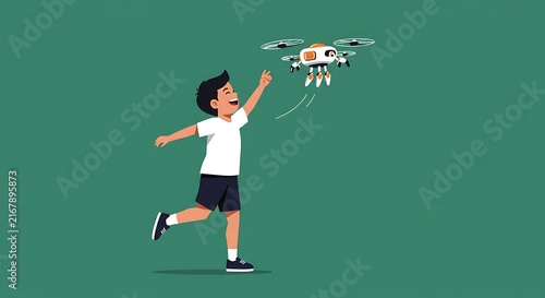 Boy reaching for drone technology innovation fun modern concept