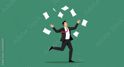 Business professional celebrating success tossing documents in the air