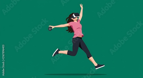 Immersive vr experience woman running with virtual reality headset