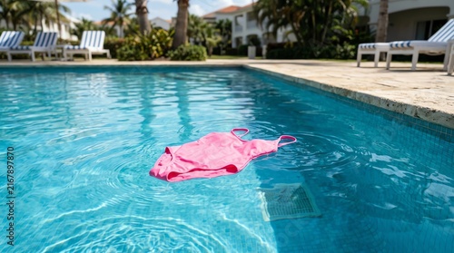 Relaxing Poolside Scene with Pink Floatation Device.