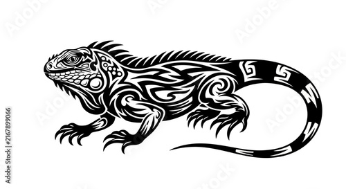 Foto Black and white lizard design art.