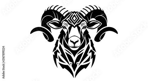 Black and white ram head illustration.