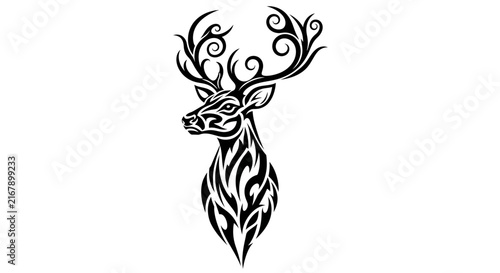 Deer Head with Large Antlers Sideways.