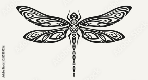 Black dragonfly with tribal tattoo design.