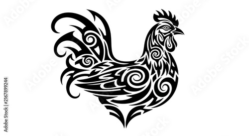 Black and white rooster design art.