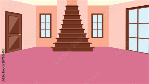 empty house with staircase, door and large window vector design