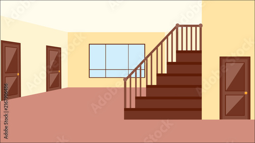 empty room with staircase, window and door vector design