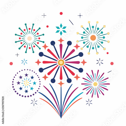 Colorful floral wreath with decorative elements and stars.