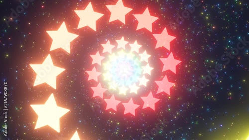 Shining Spiral Of Rainbow Glow Neon Stars In Sparkle Star Space Spin - 4K Seamless VJ Loop Motion Background Animation