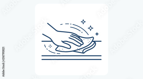 Canvas Print Hand wiping table with cloth line icon vector cleaning service outline illustrat