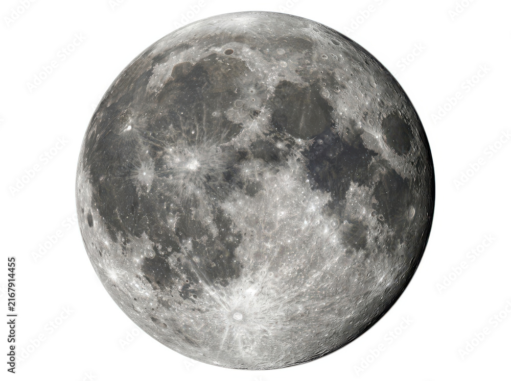 Naklejka premium Full moon glowing in the night sky showing detailed craters and surface texture