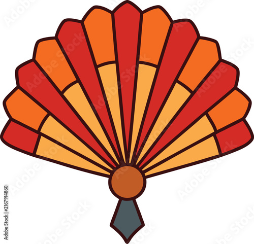 Traditional japanese hand fan illustration on transparent background.