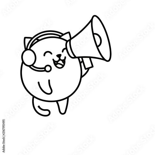 Cartoon cat with megaphone and headset