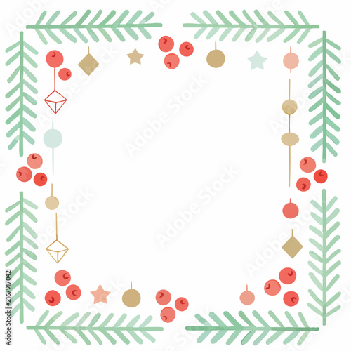 Colorful geometric pattern with Christmas tree ornaments and snowflakes.
