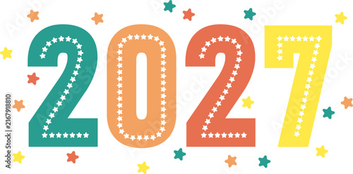 Colorful 2027 Numbers with Stars, Festive New Year Vector Illustration