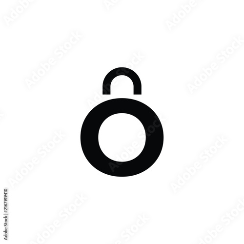 Black letter o with a padlock shackle icon on a white background