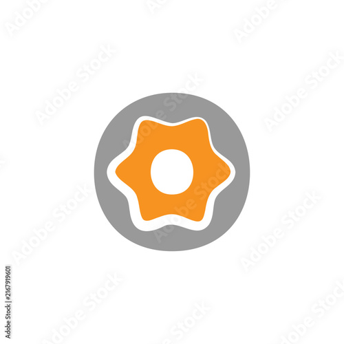 Orange gear icon with white star shape on gray circle for system settings