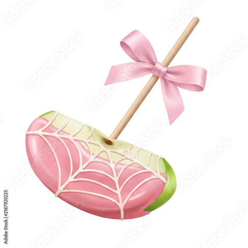 Coquette Halloween Spiderweb Apple Wedge on Stick with Pink Ribbon