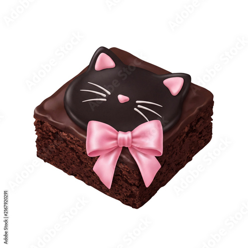 Coquette Halloween Black Cat Chocolate Brownie with Pink Bow