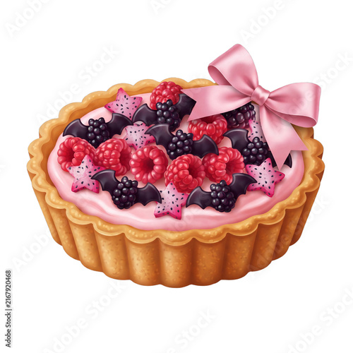 Coquette Berry Tart Decorated with Pink Ribbon and Star Fruit