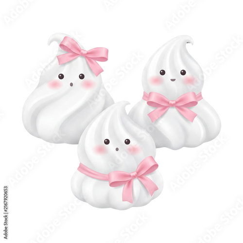 Coquette Halloween Meringue Ghosts Trio with Pink Ribbons