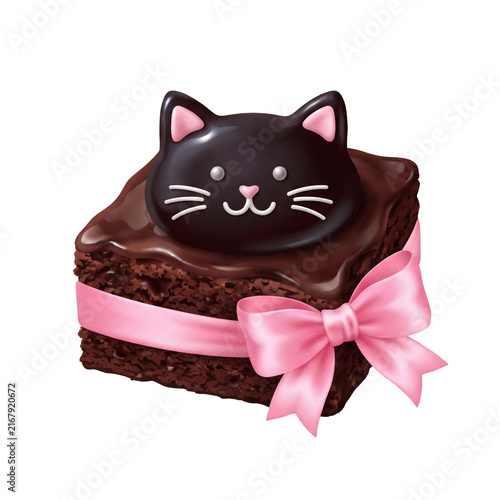 Coquette Halloween Black Cat Chocolate Brownie with Pink Bow
