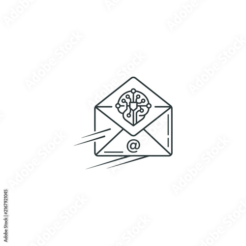 Line art brain in cube symbolizing artificial intelligence and data processing innovation