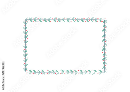 Simple Green Rectangle Border Frame With Leaves And Cherries