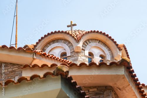Canvas Print Colorful Byzantine mosaics and frescoes inside a Greek Orthodox church