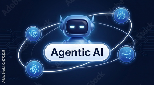 Agentic AI Robot Concept with Artificial Intelligence, Machine Learning, Neural Network and Autonomous Technology Connections.