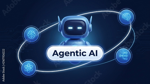 Agentic AI Robot Concept with Artificial Intelligence, Machine Learning, Neural Network and Autonomous Technology Connections.