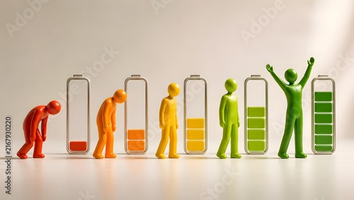 Human Figures Showing Energy Progression From Low Battery Burnout To Full Vitality