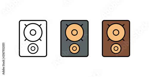 Minimal Speaker Icon Set, Three Color Variations, Vector