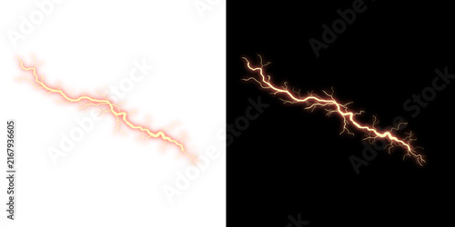 Electric orange thunder bolt flash light effect isolated on white and black background design