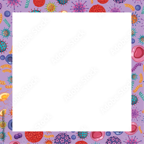 Microscopic Pathogen and Bacteria Border Illustration with Central Copy Space