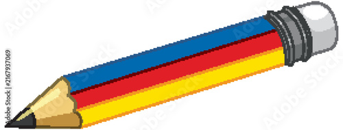 Colorful Three Color Striped Pencil with Eraser Vector Illustration