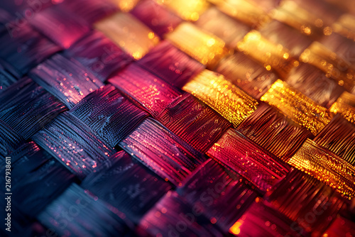 Macro abstract purple gold metallic woven texture background for fashion fabric display and luxury web