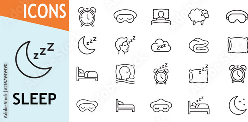 Sleep icons collection for rest and relaxation themes