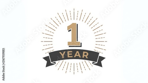Elegant 1 Year Anniversary Graphic Design with Golden Number One and Ribbon for Milestone Celebration