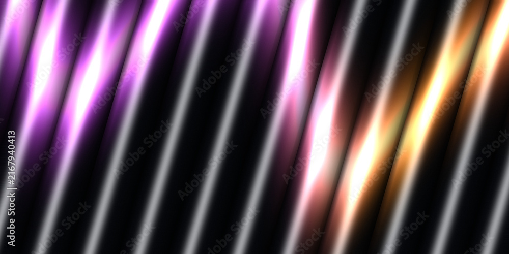Fototapeta premium Vibrant Purple and Gold Neon Light Streaks on a Dark Diagonal Stripe Pattern Background
