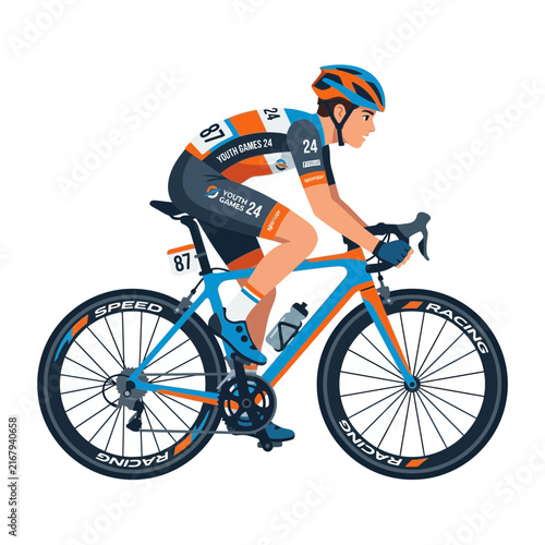 Male athlete riding a road bike during a competitive racing event isolated on transparent background